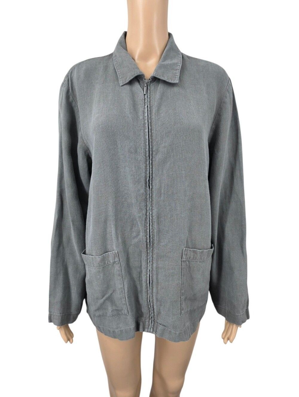 Eileen Fisher Irish Linen Gray Zip-Front Women's Jacket